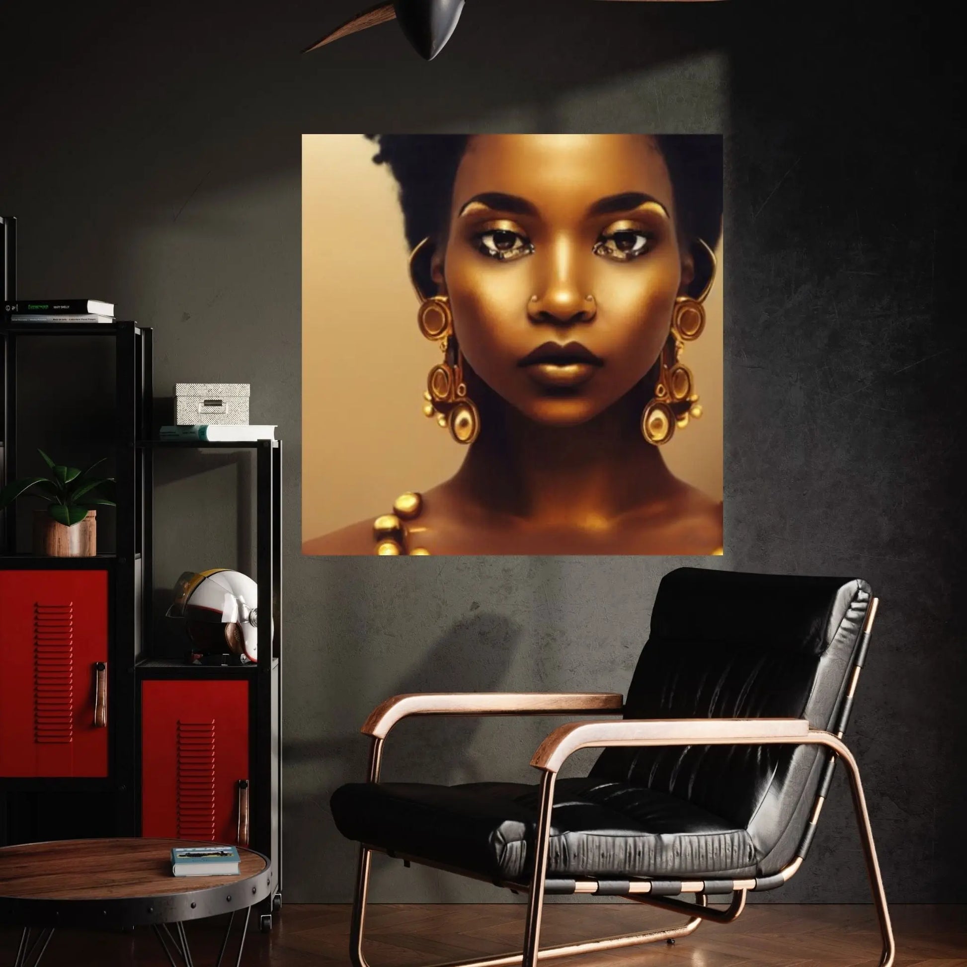 African Afro Canvas, African Woman Canvas, Gold Lip Art, Abstract Art Canvas, Ethnic Artwork, Black Woman Printed, African Gold Lip Printed - Y Canvas