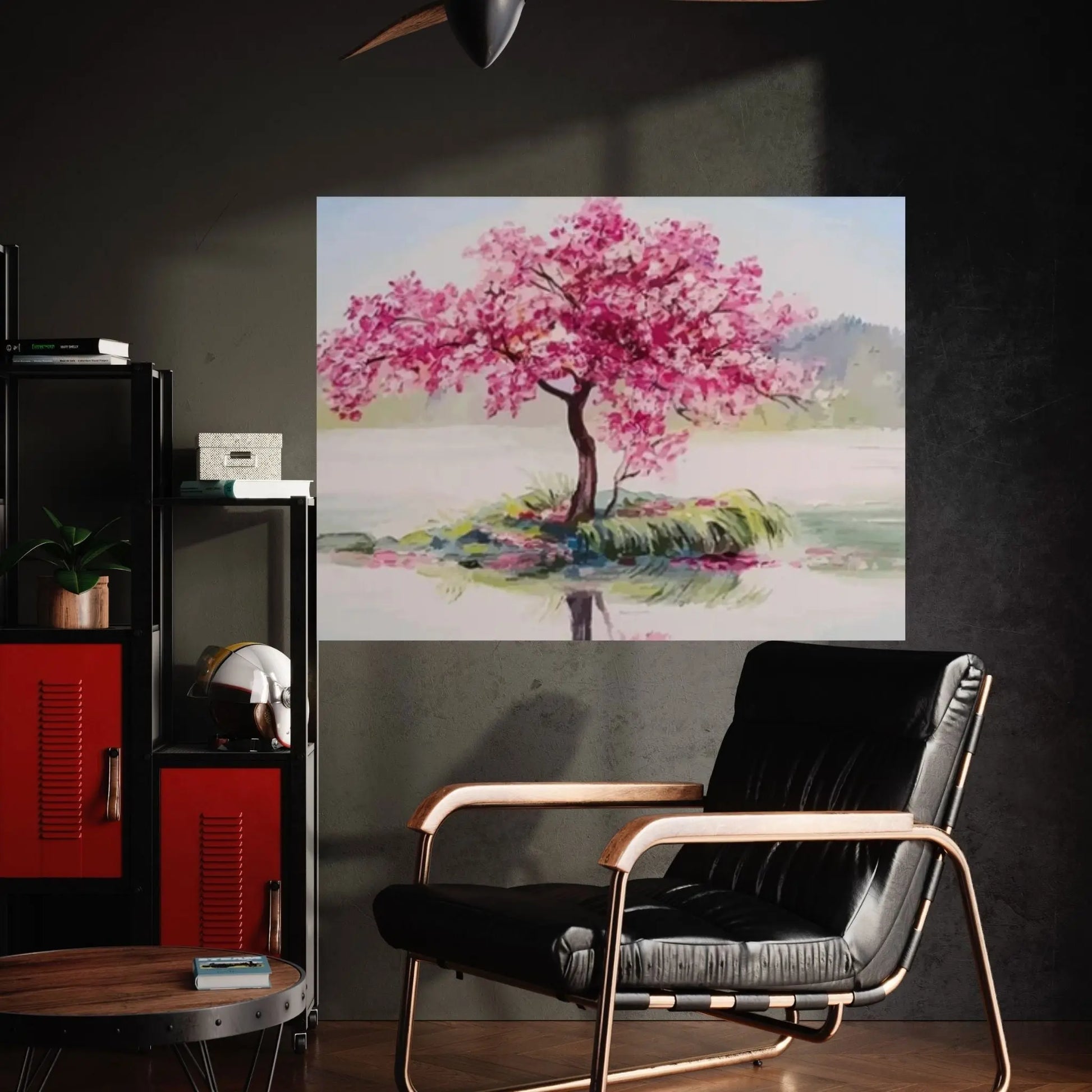 Pink Tree Painting Print, View Wall Print, Landscape Wall Mural, Pink Tree Wall Art - Y Canvas