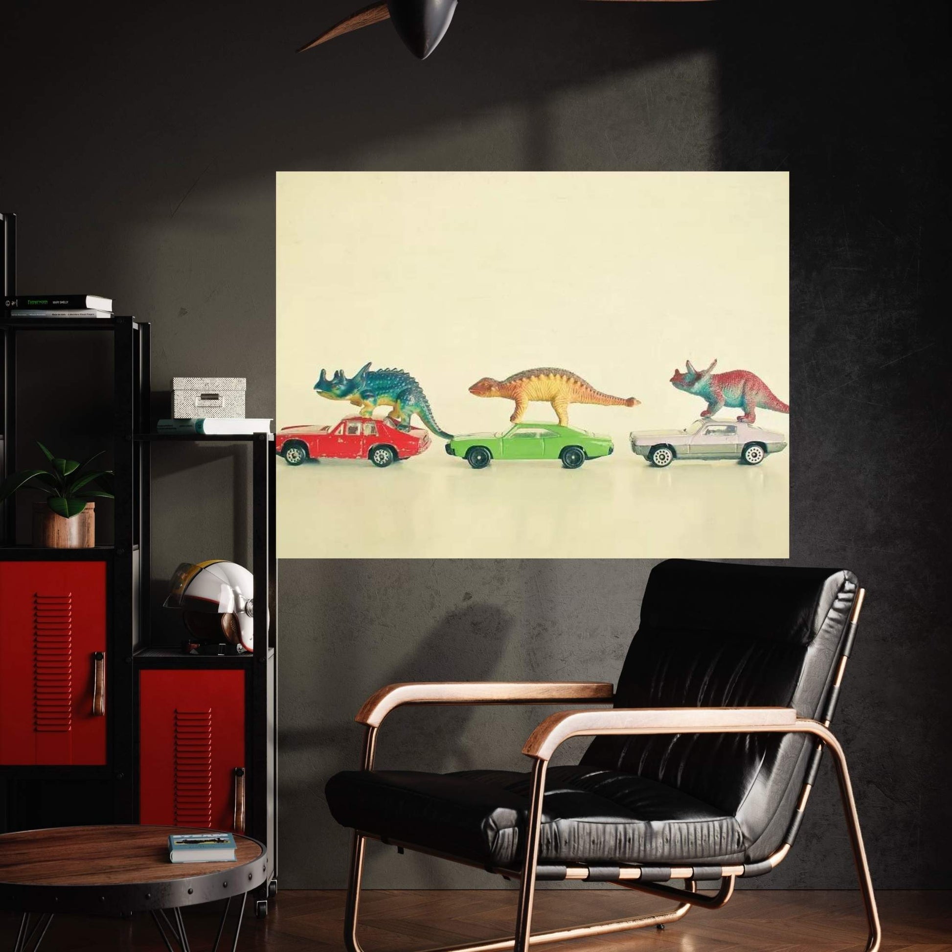 Dinosaurs Ride Cars Canvas Wall Art - Y Canvas