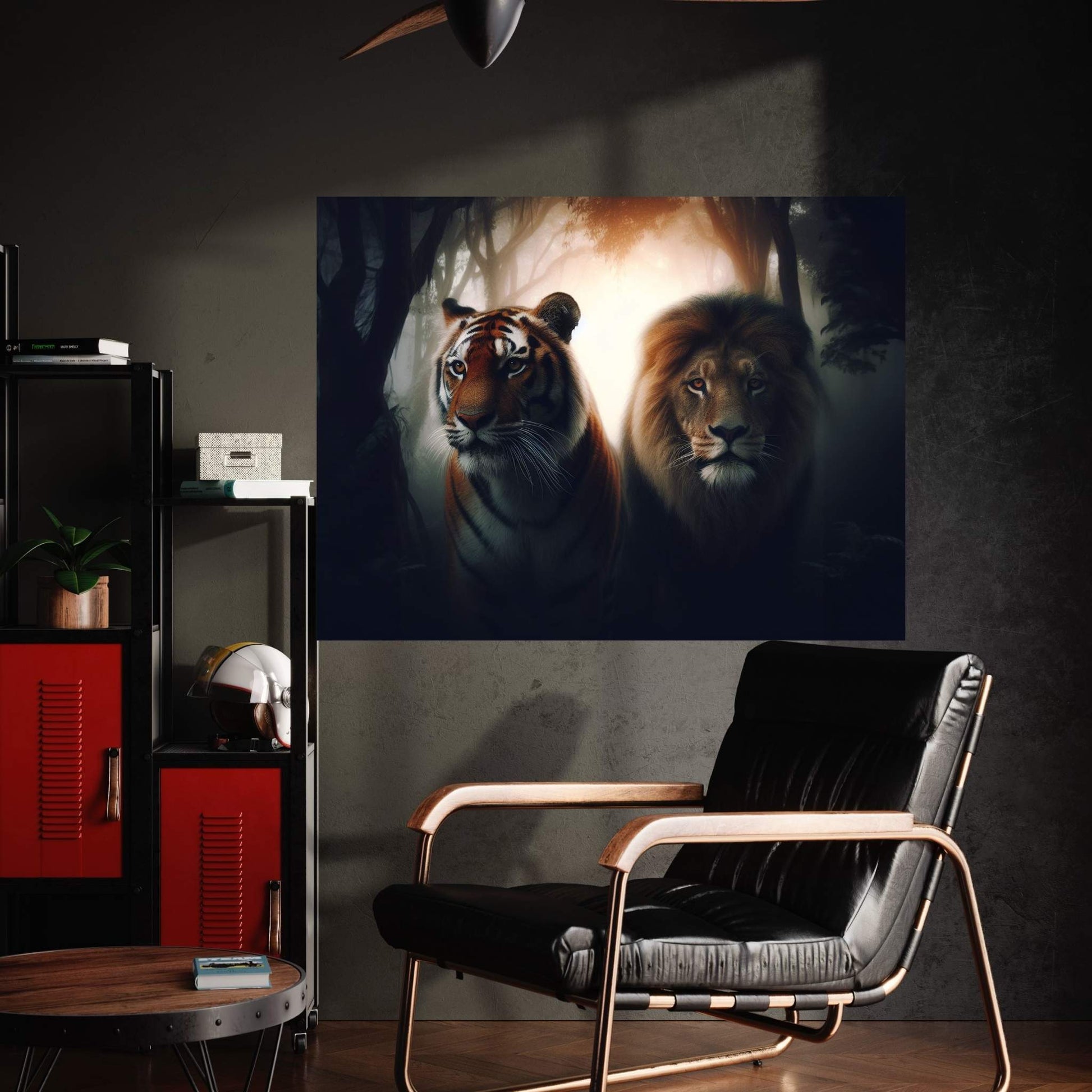 Lion and Tiger Couple Canvas Print Art,Animal Wall Art, Canvas Wall Art - Y Canvas