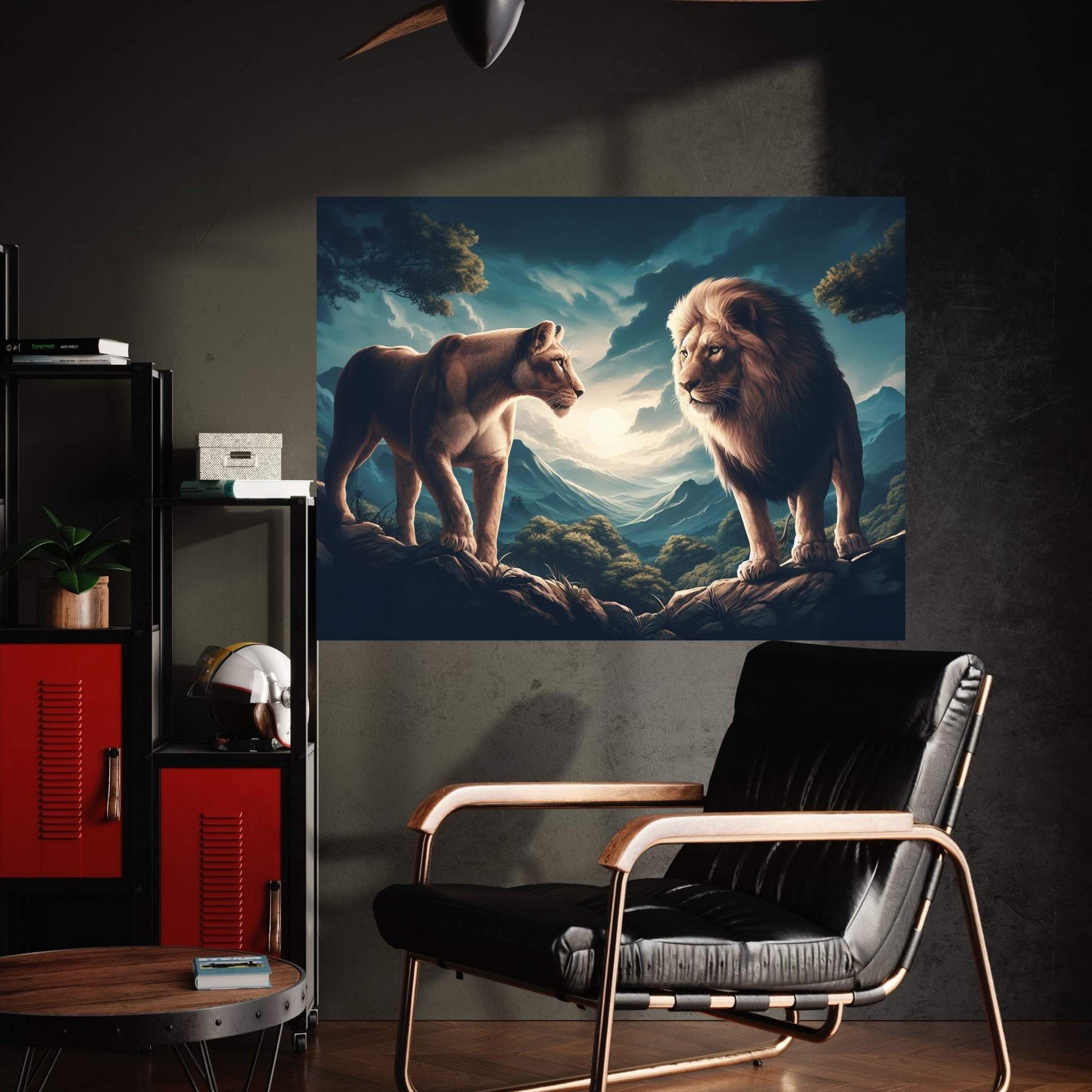 Lion and Tiger Couple Canvas Print Art,Animal Wall Art, Canvas Wall Art - Y Canvas