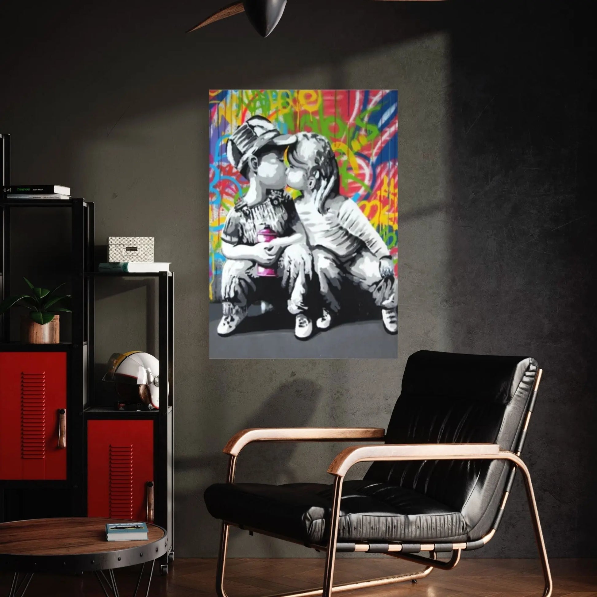 Banksy Art Canvas-Banksy Graffiti "Kids Sweet Kiss" Street Art Canvas Wall Art Poster Print Home Decor - Y Canvas