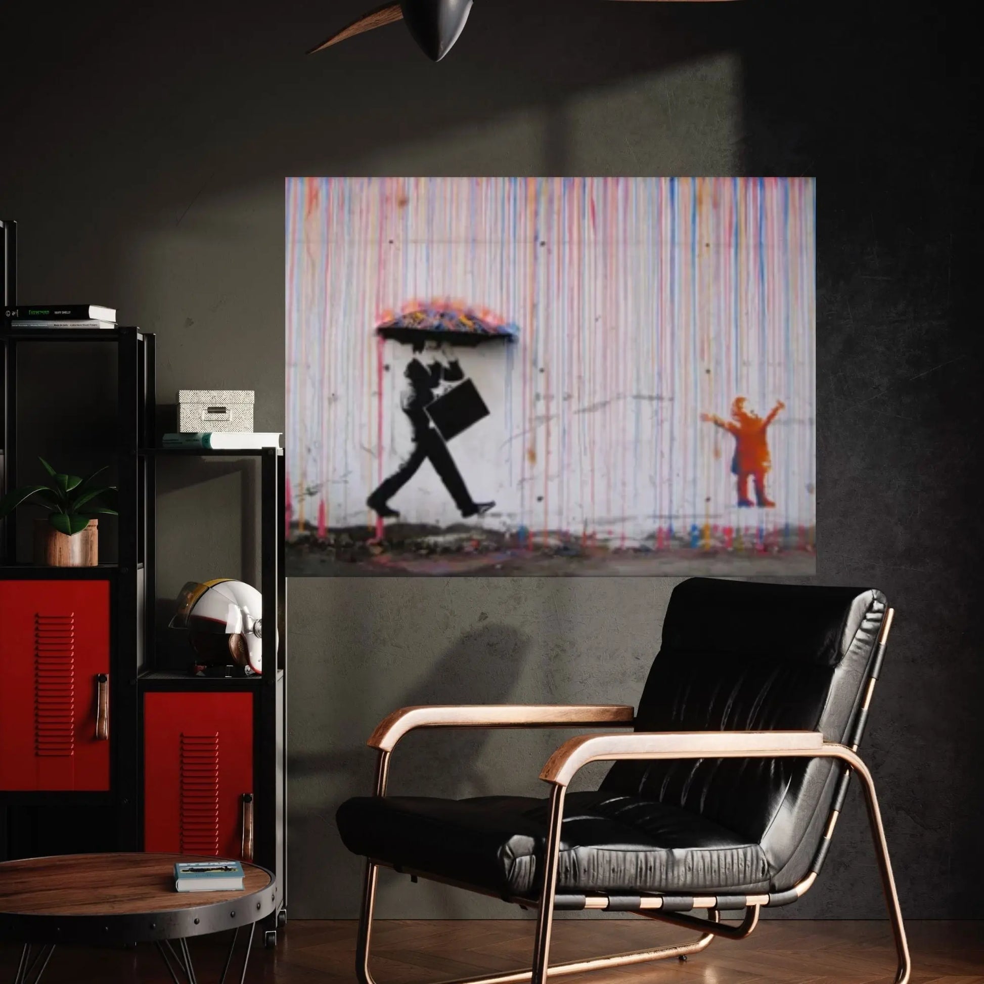 Banksy Poster, Rainbow Umbrella Canvas, Colourful Graffiti Decor, Banksy Canvas Wall Art, Graffiti Print, Banksy Street Art - Y Canvas