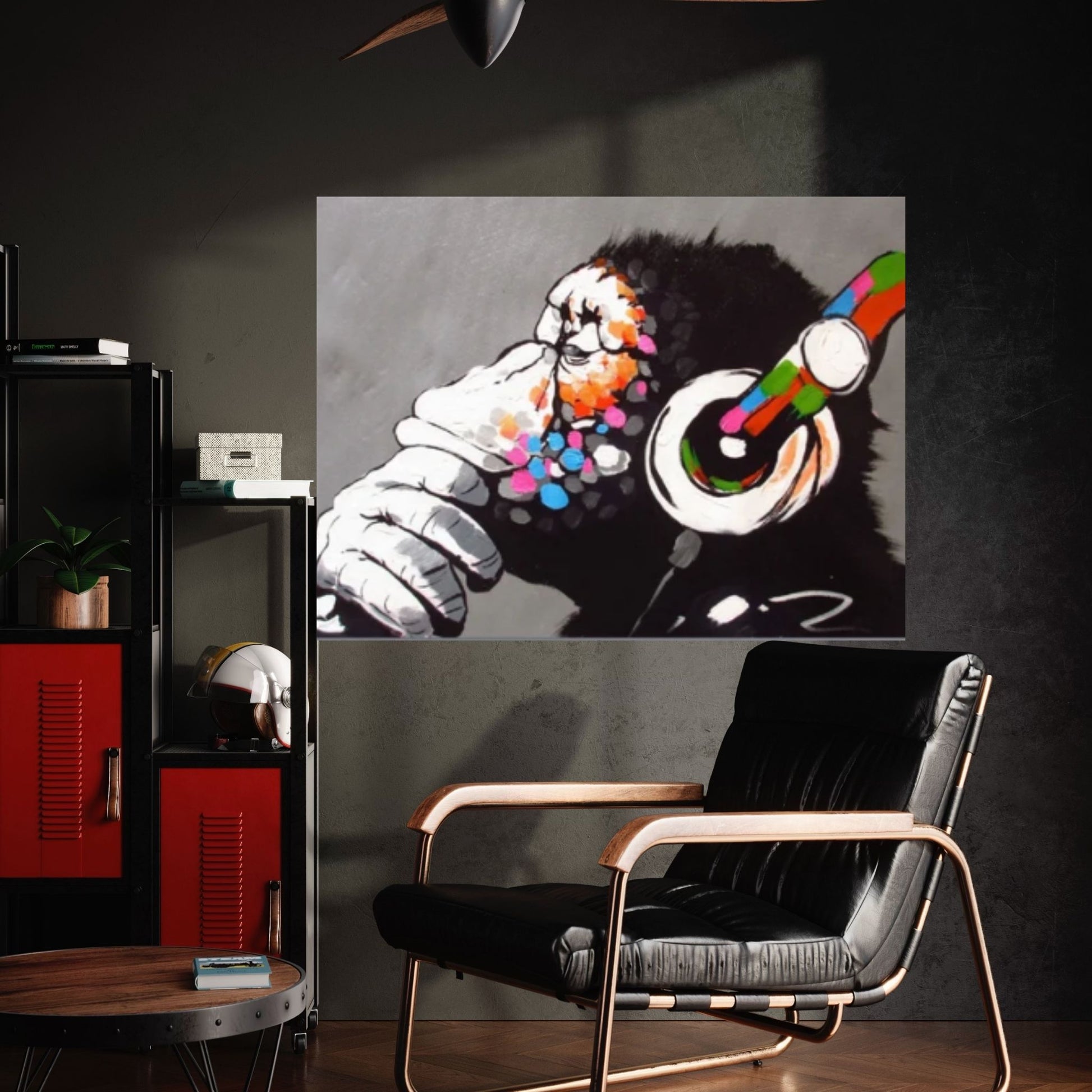 Banksy Dj Monkeycanvas Wall Art, Thinking Monkey Canvas Print, Headphone Monkey - Y Canvas