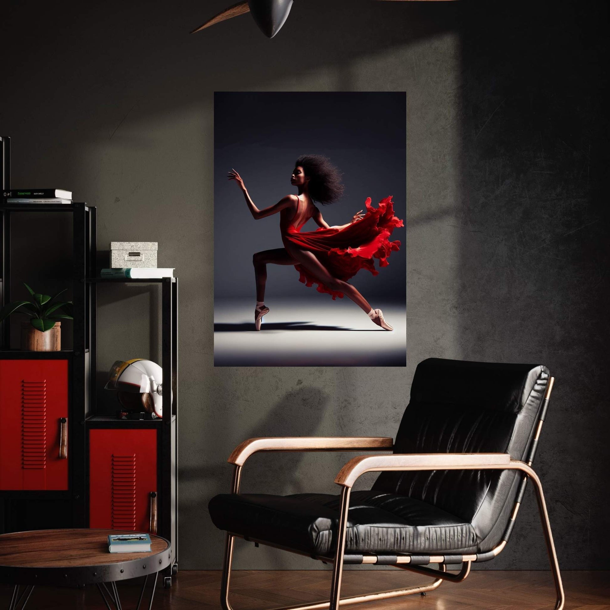 African Black Woman Ballerina in Red Dress Canvas Wall Art Home Decor - Y Canvas