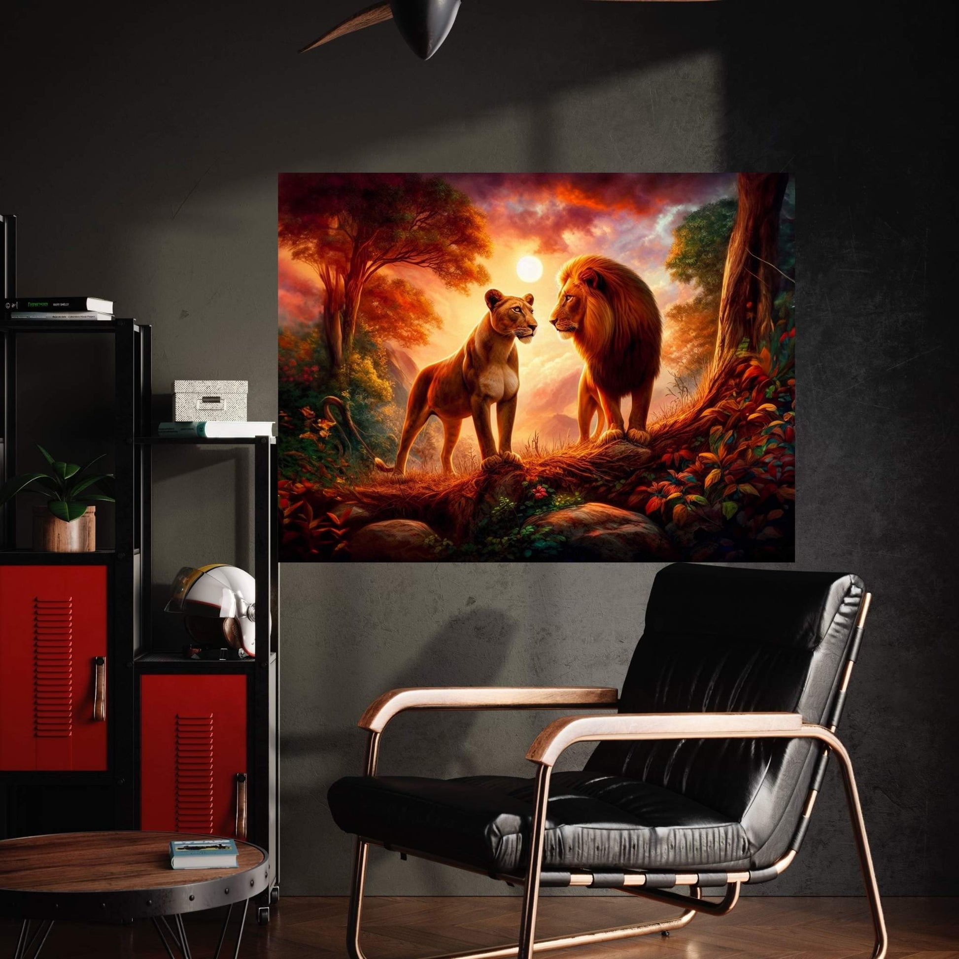 Lion and Tiger Couple Canvas Print Art,Animal Wall Art, Canvas Wall Art - Y Canvas