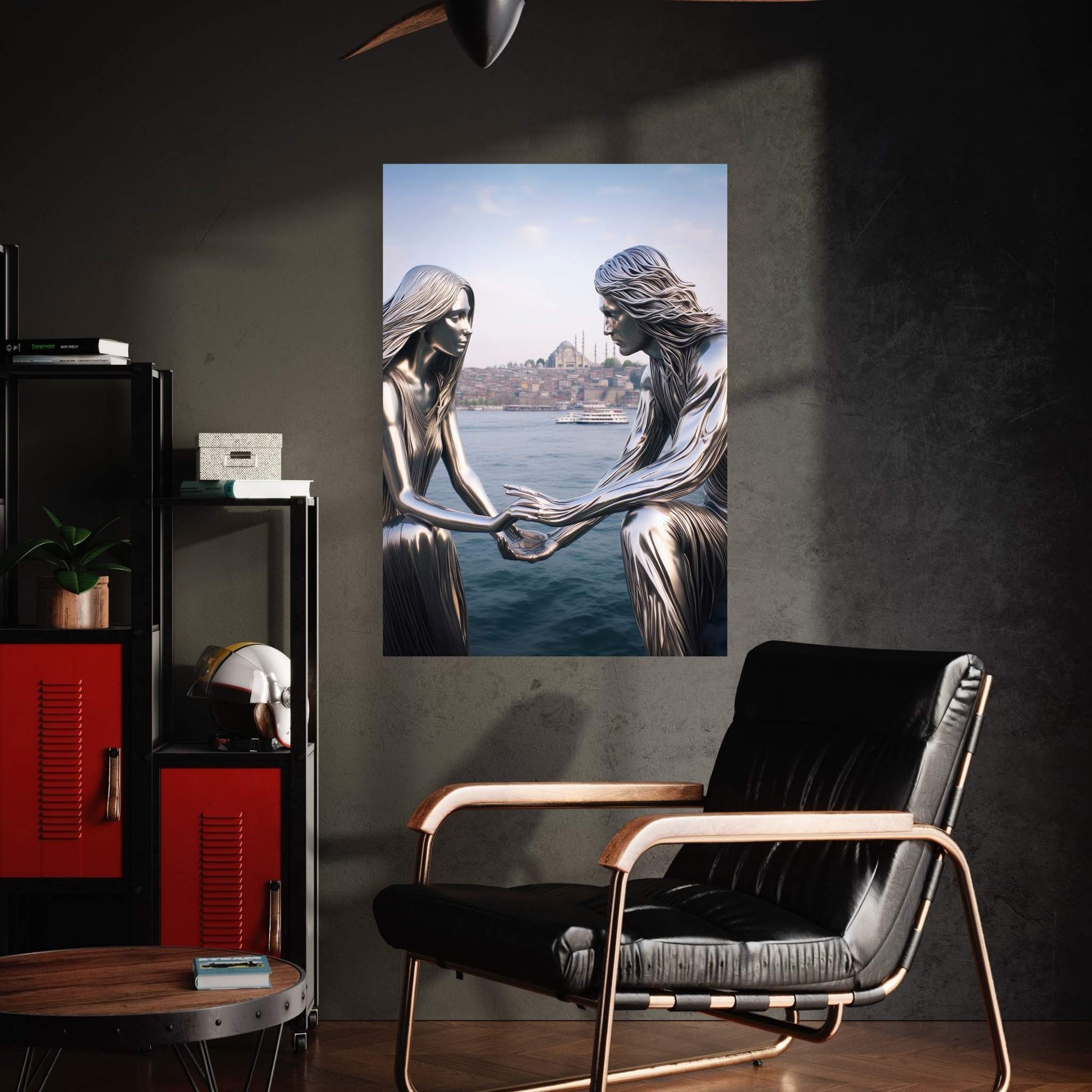 İstanbul Metalic Love Couple Canvas Wall Art - Y Canvas
