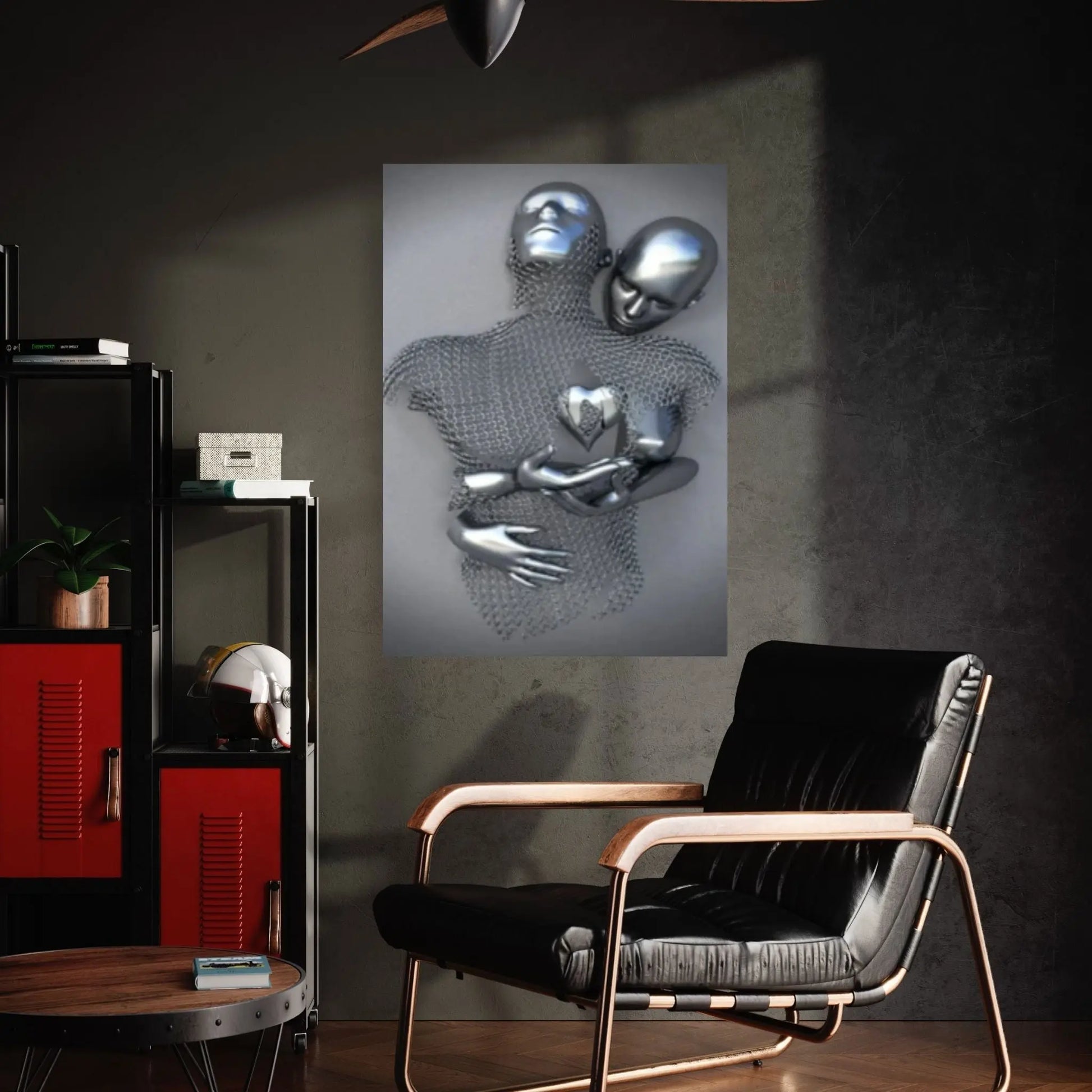 Large Silver Heart Love Couples Canvas Metallic 3D Abstract Living Room Decor Home Decor Wall Art Canvas - Y Canvas