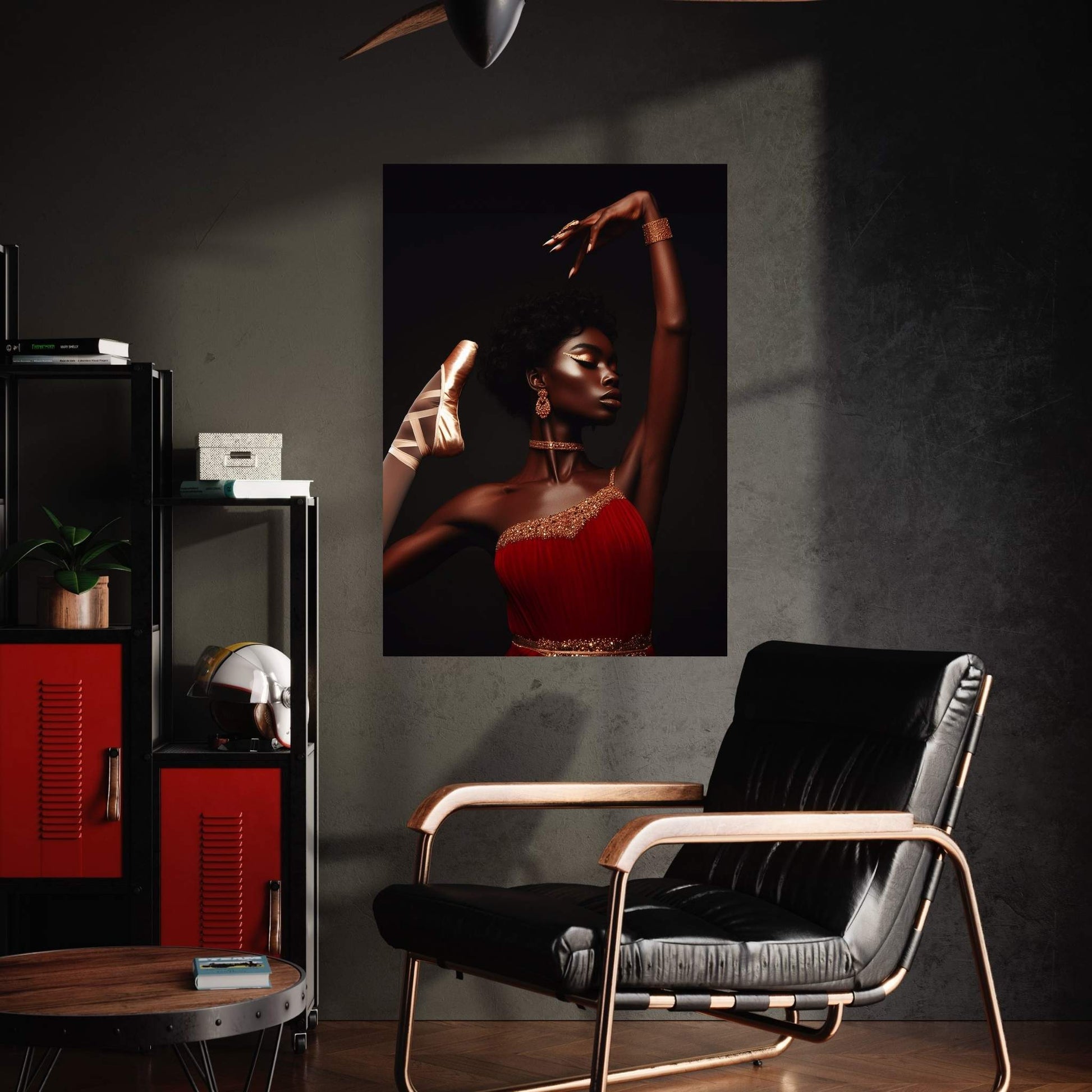 African Black Woman Ballerina in Red Dress Canvas Wall Art Home Decor - Y Canvas