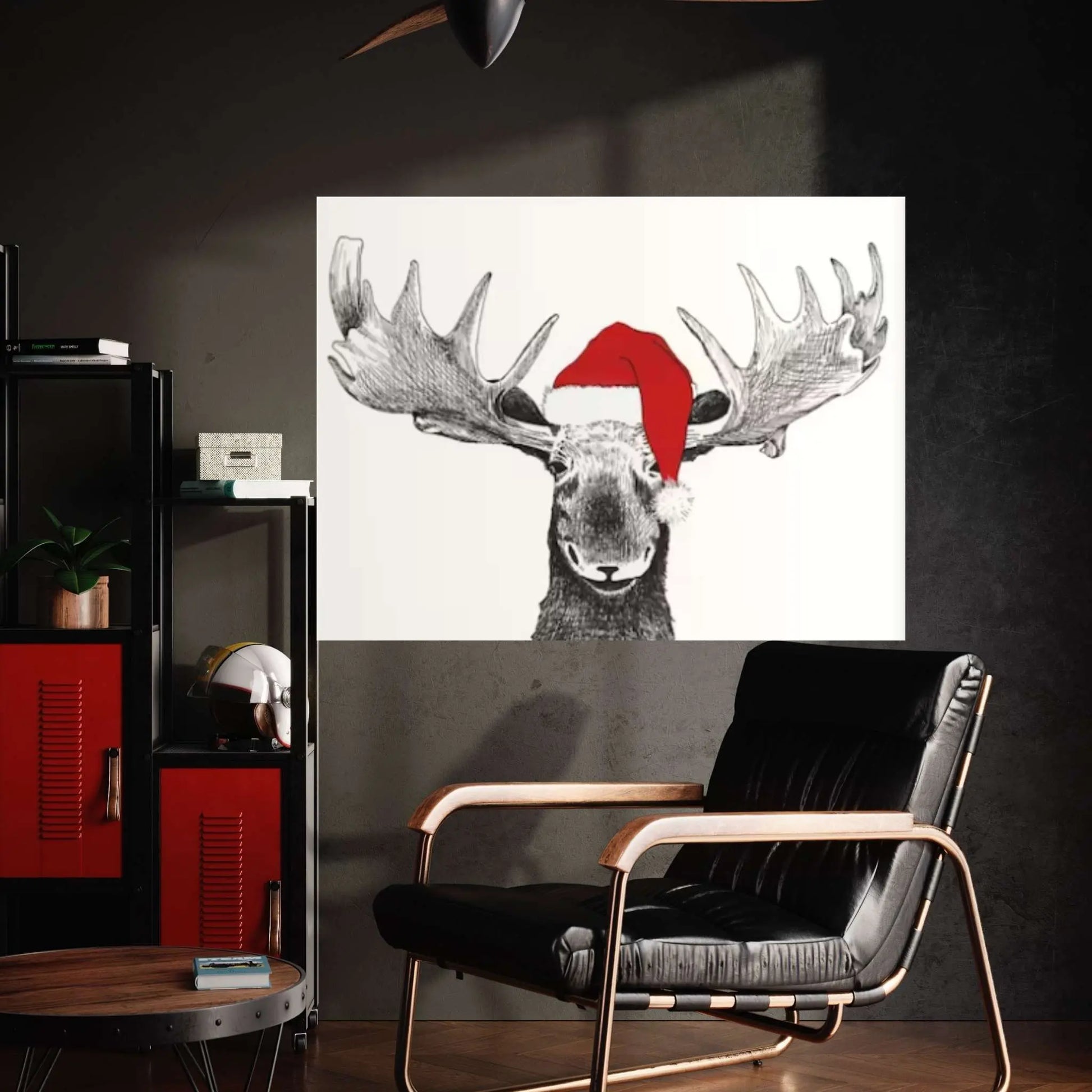 Santa Moose Pine Framed Canvas | Winter Wall Decor | Kids Room Christmas Decor - Y Canvas
