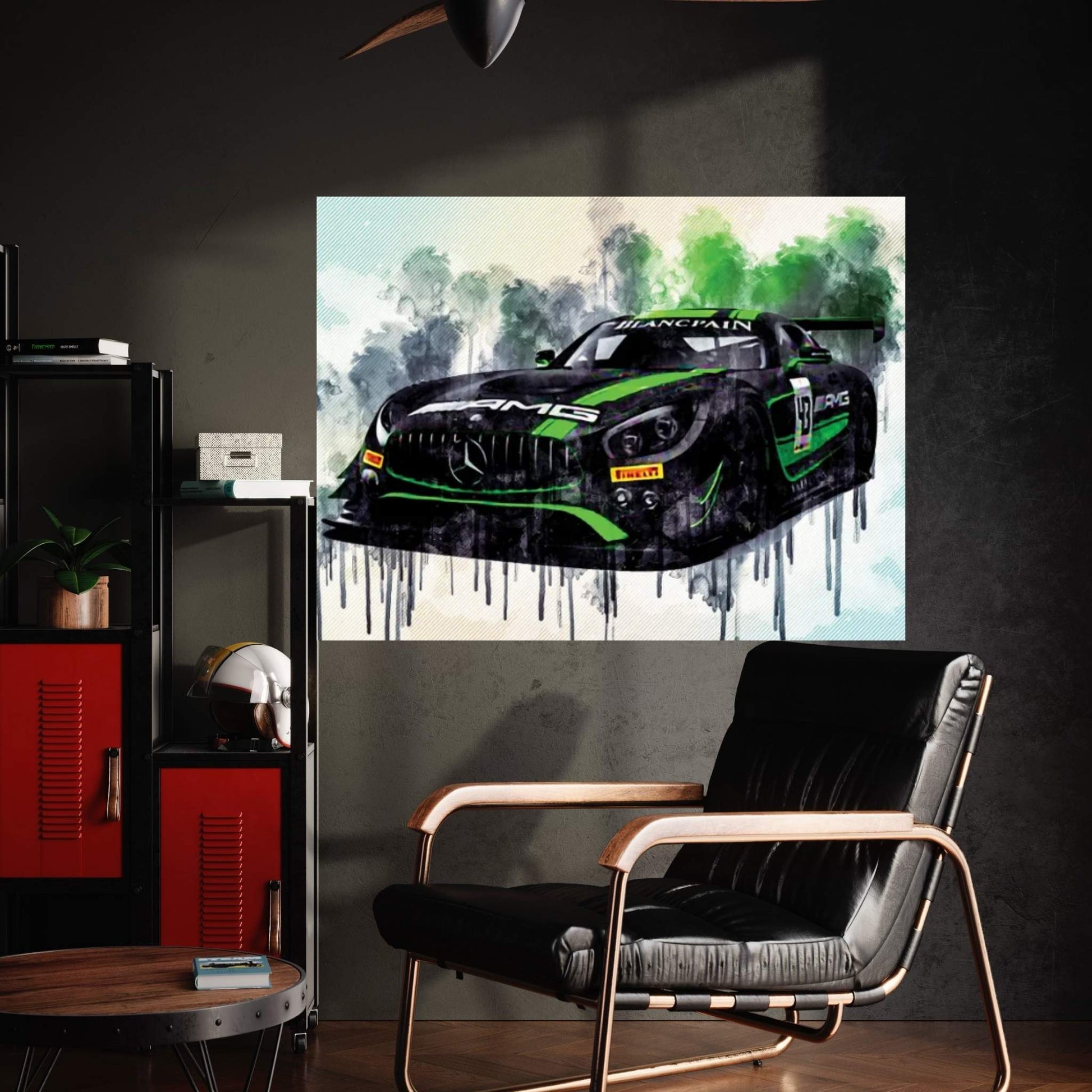 Mercedes-Amg 2018 Dtm Front View Strakka Racing Black Green Sports German Sports Cars Canvas Wall Art - Y Canvas