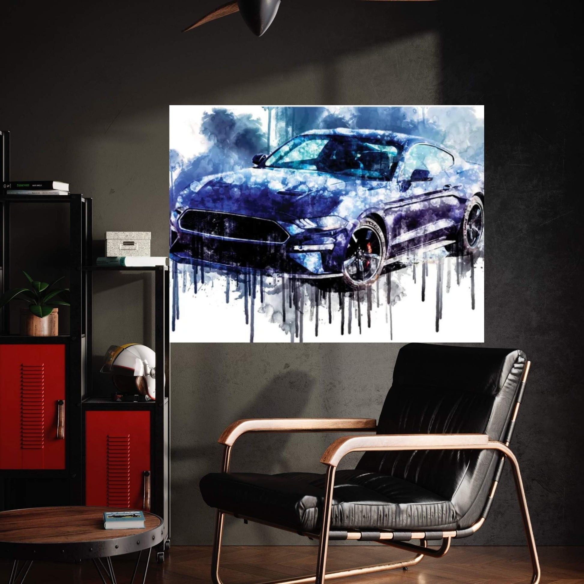 Car 2019 Ford Mustang Bullitt Kona Blue Canvas Wall Art - Y Canvas