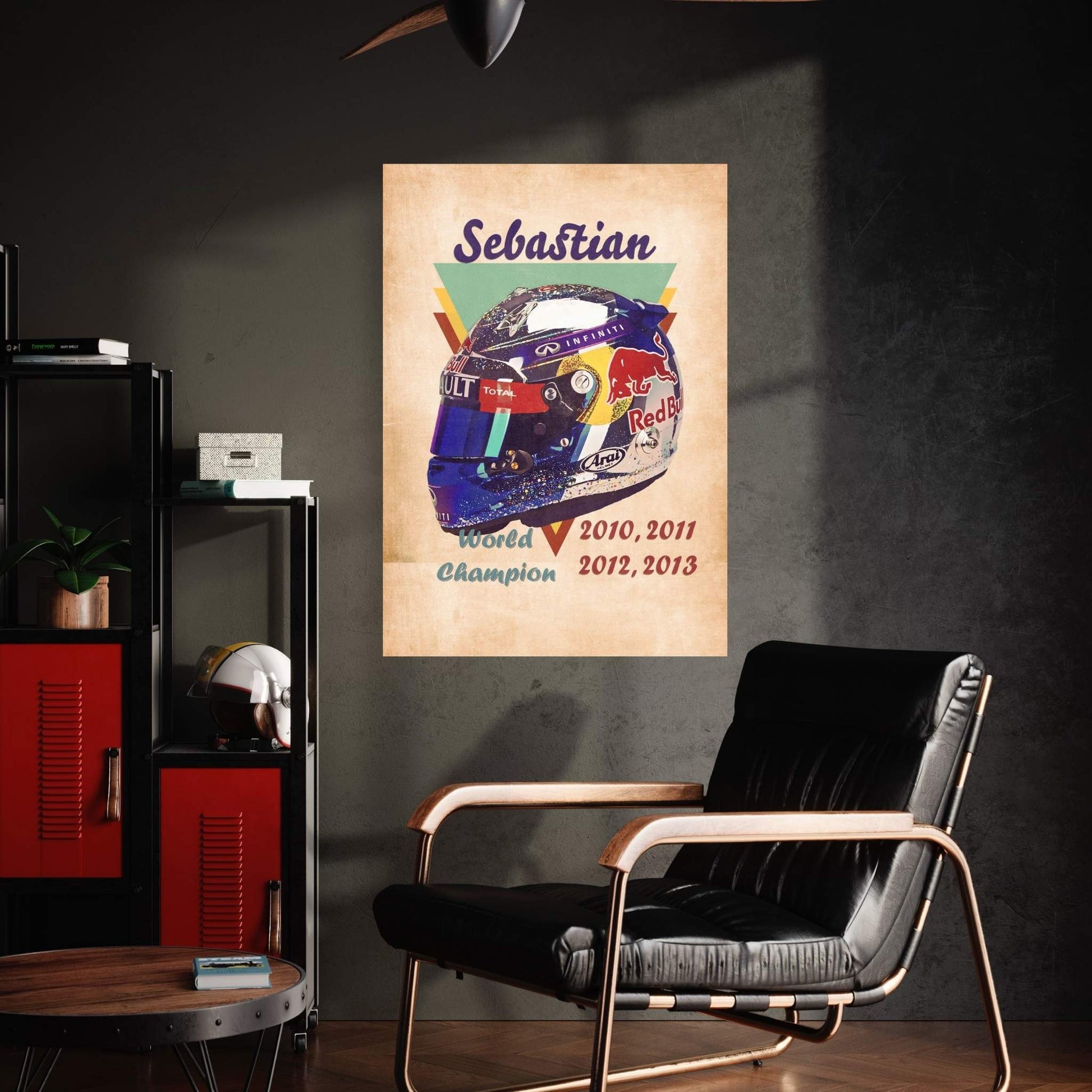 Sebastian Vettel's Helmet Retro Canvas Wall Art - Y Canvas