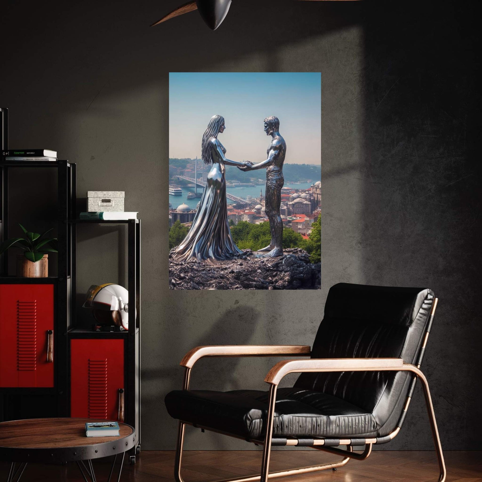 İstanbul Metalic Love Couple Canvas Wall Art - Y Canvas