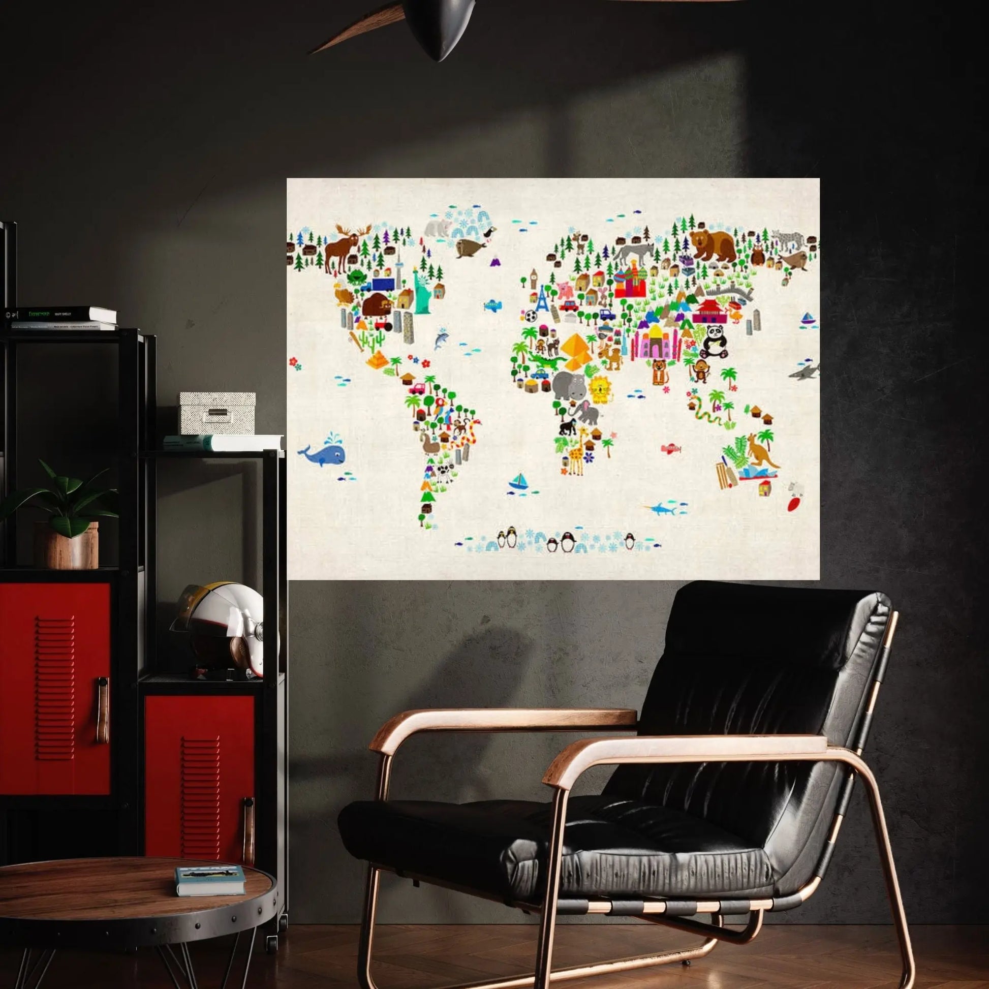 Animal Map of The World Canvas Wall Art - Y Canvas