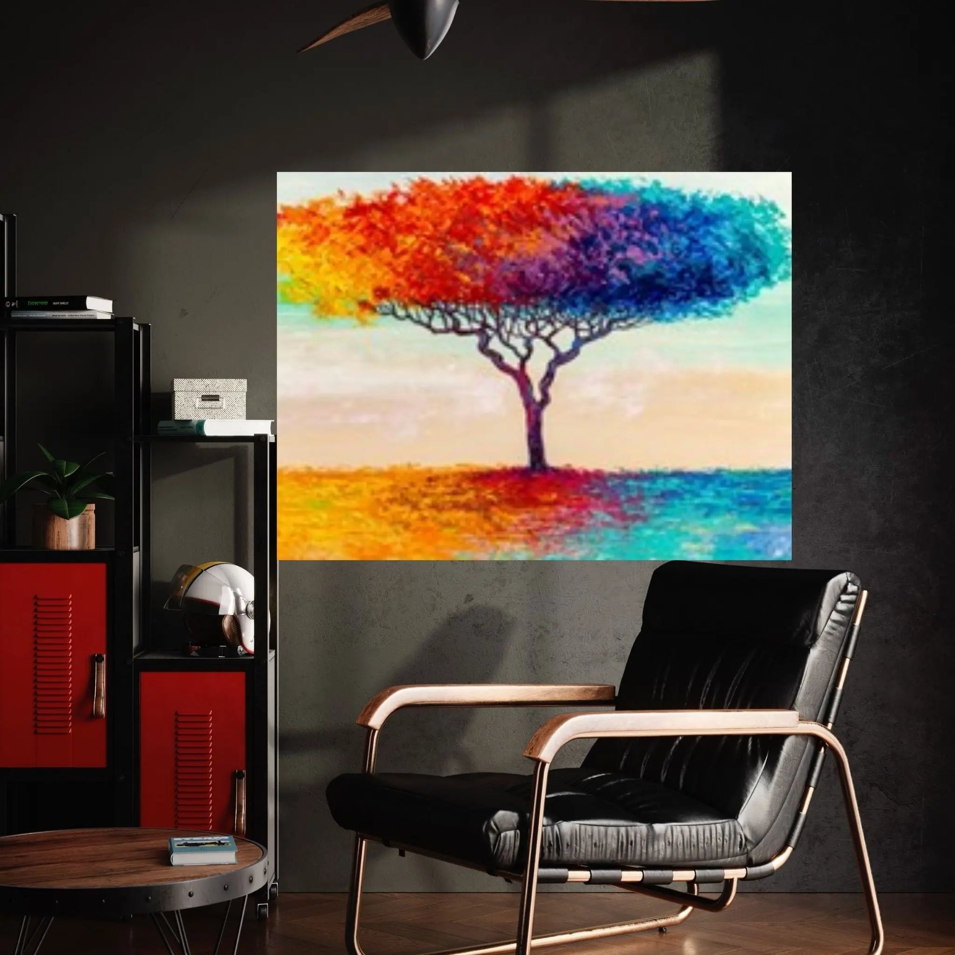Colorful Tree Oil Painting On Canvas Red & Blue Tree Wall Art Custom Canvas Wall Art Textured Wall Art Canvas WAll Art - Y Canvas