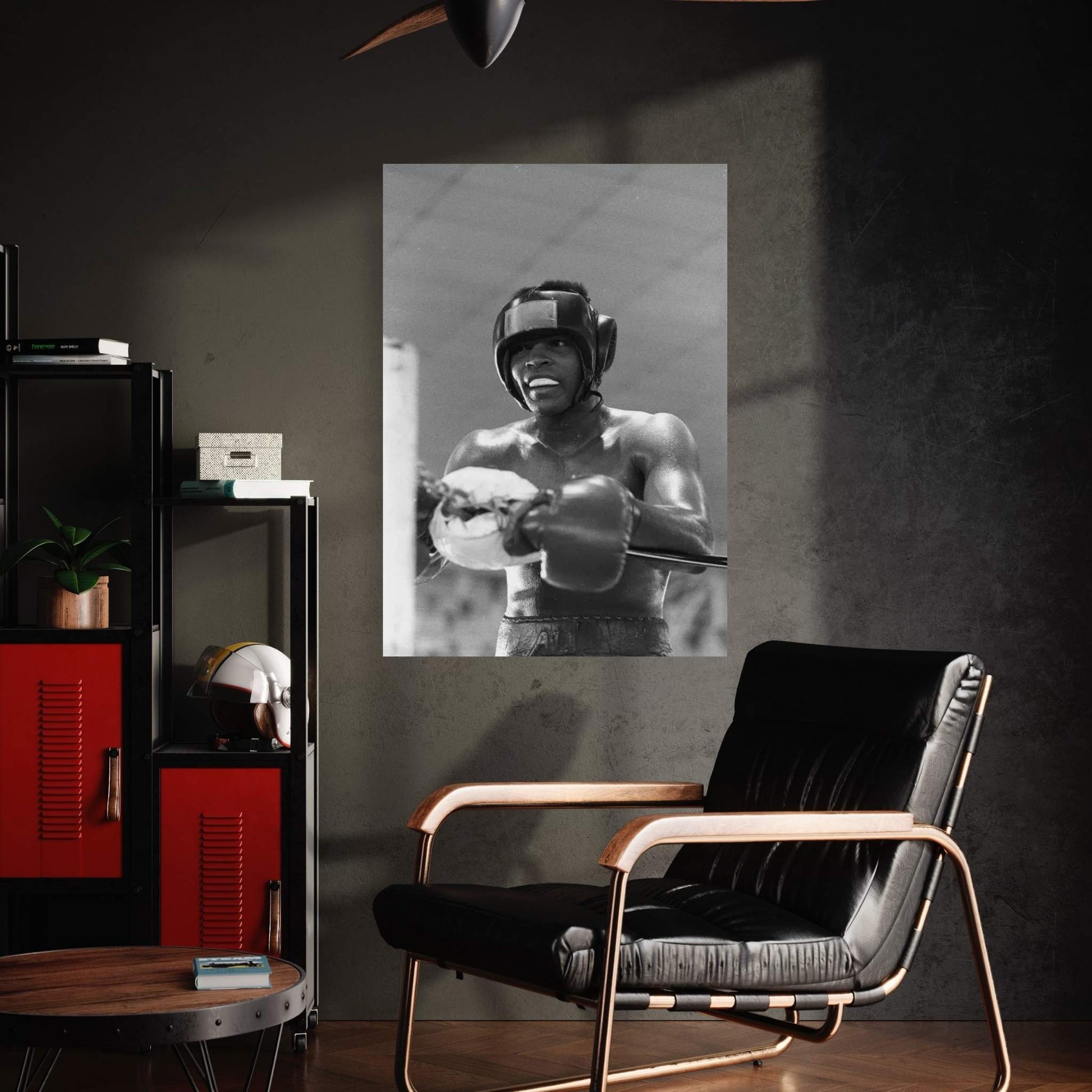 Head Gear Wearing Muhammad Ali In The Corner Between Rounds Canvas Wall Art - Y Canvas