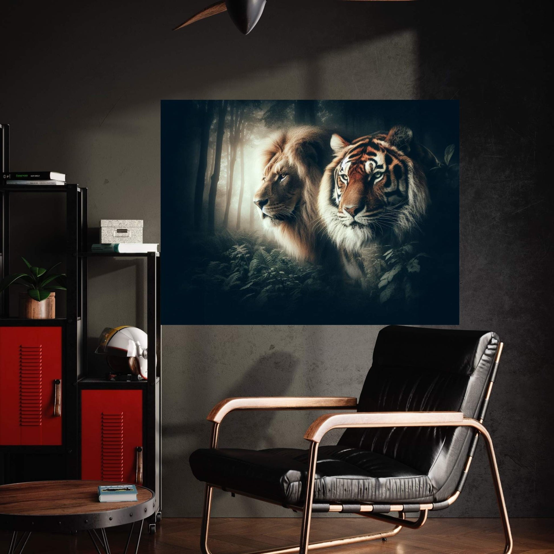 Lion and Tiger Couple Canvas Print Art,Animal Wall Art, Canvas Wall Art - Y Canvas