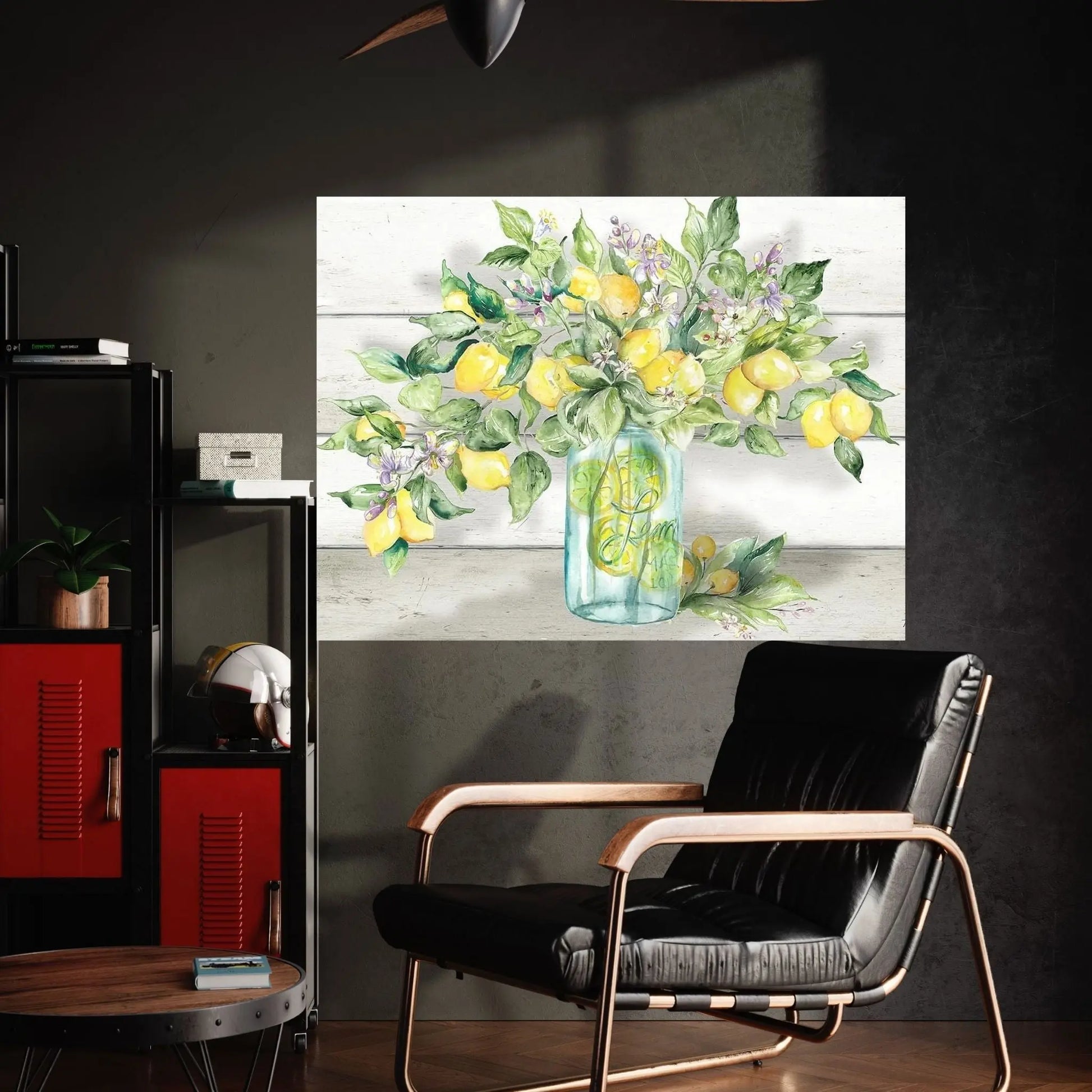 Watercolor Lemons in Mason Jar Landscape Canvas Wall Art - Y Canvas