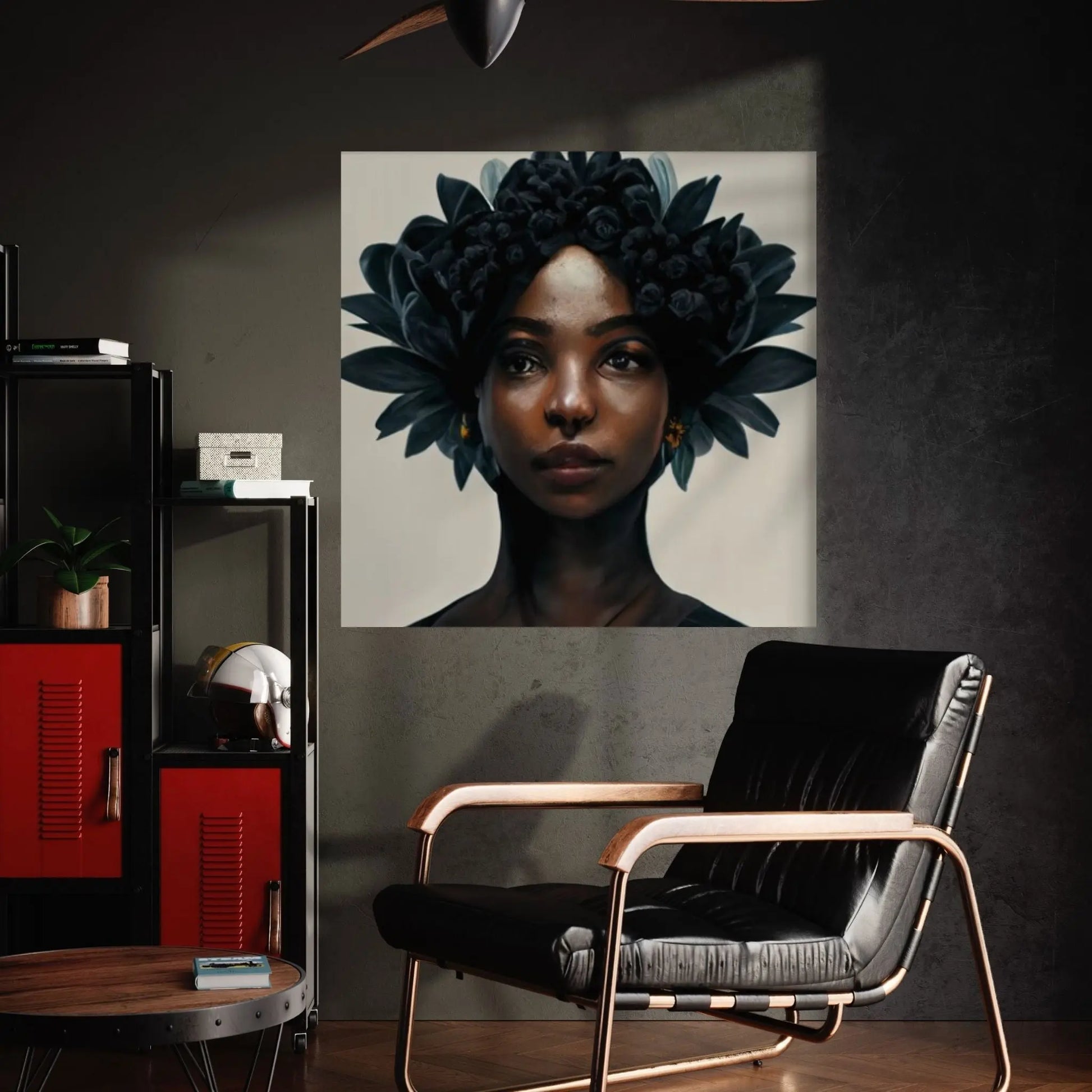 Black woman head flowers Canvas wall art,Black art, Black girl print, flower woman painting, Girl Flowers Poster - Y Canvas