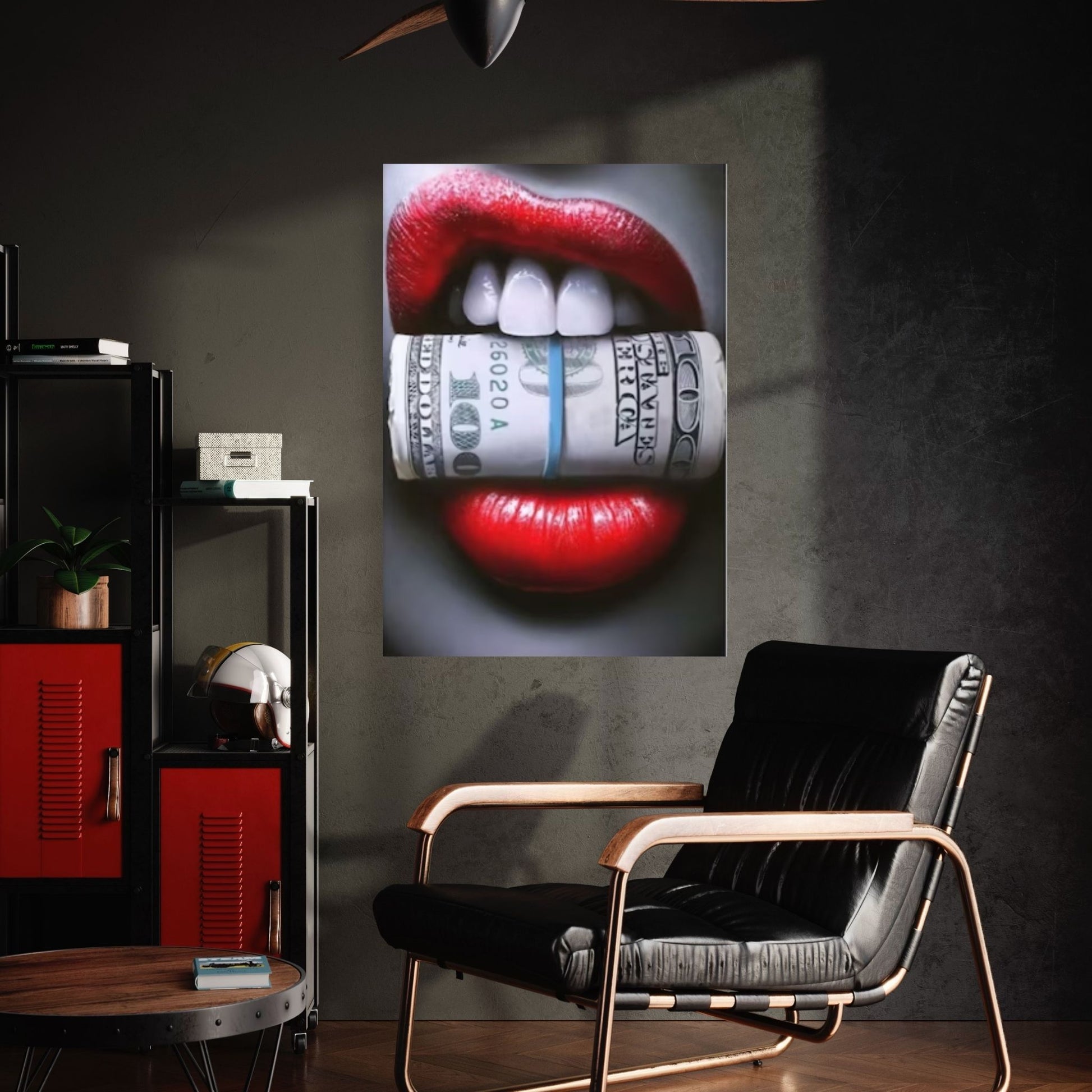 Red Lips Canvas Wall Art, Smoking Woman Room Decor, Money Cigar Between Lips Wall Hangings - Y Canvas