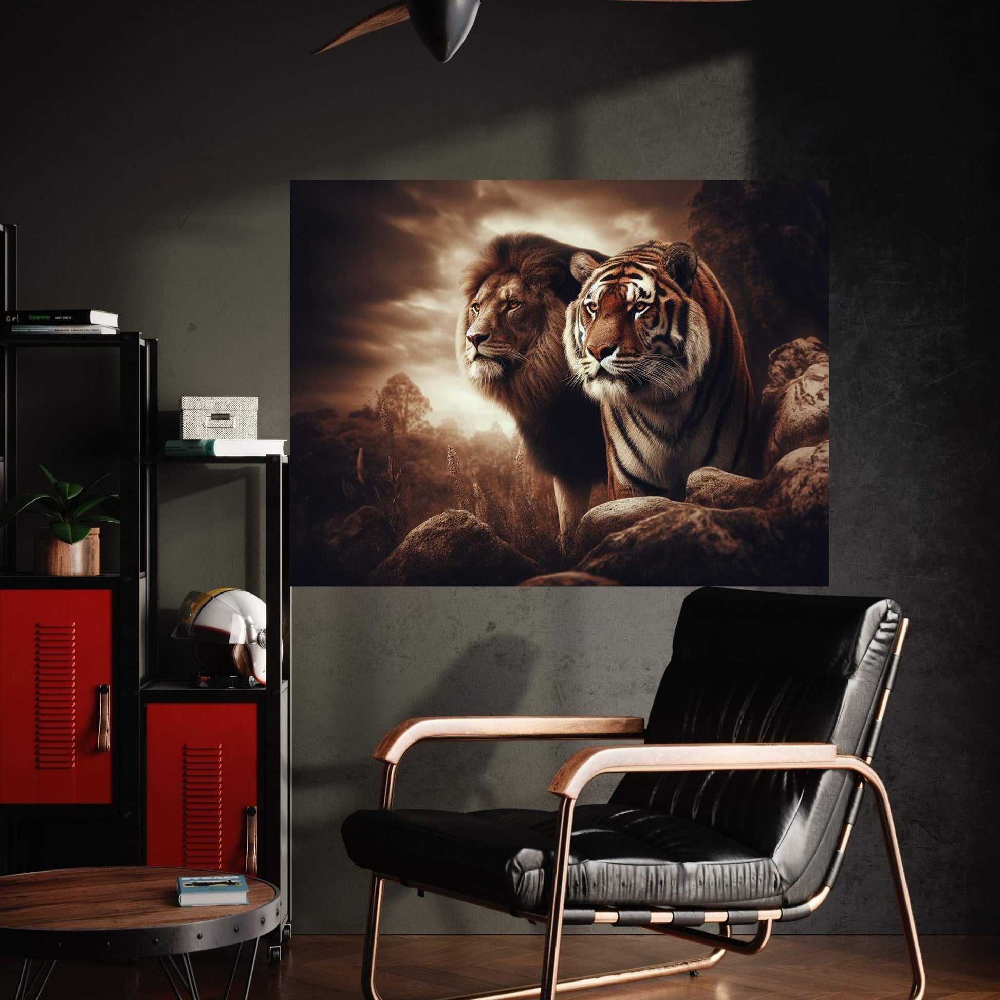 Lion and Tiger Couple Canvas Print Art,Animal Wall Art, Canvas Wall Art - Y Canvas