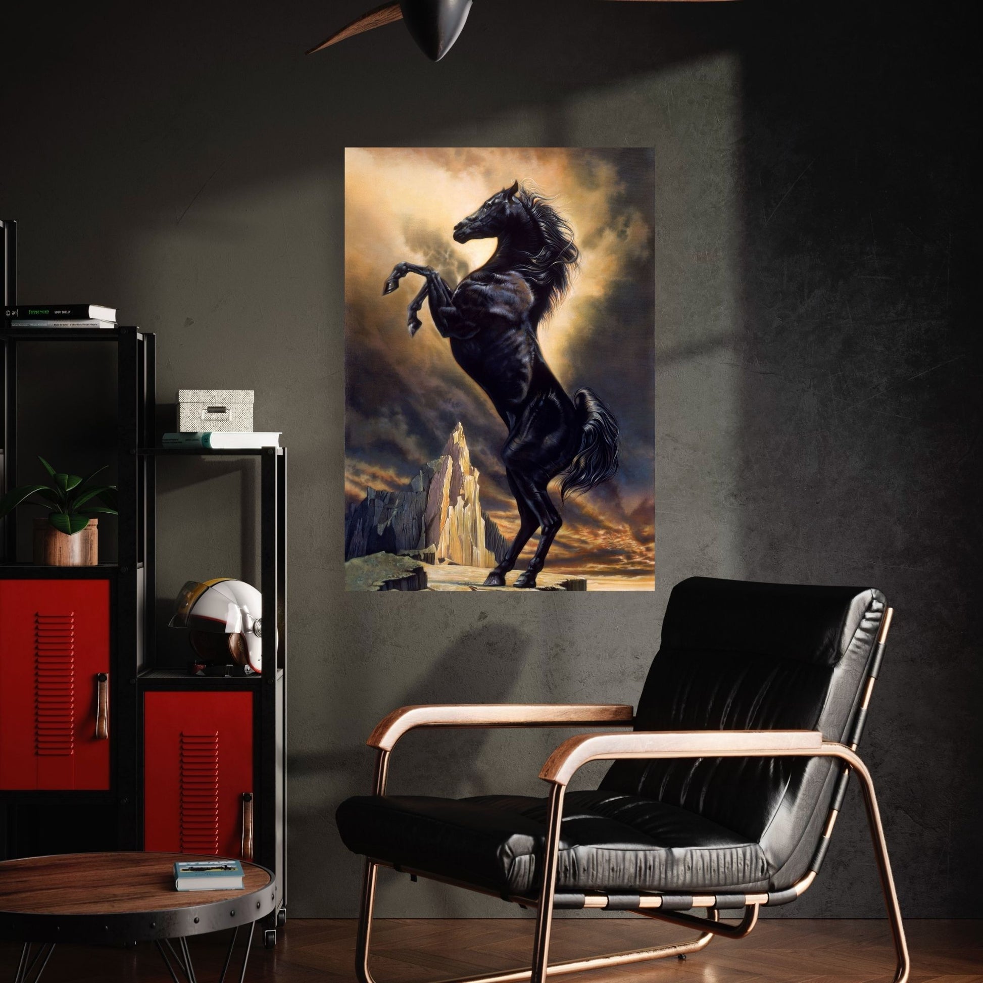 Midnight Majesty: The Rearing Black Stallion Canvas Wall Art - Y Canvas