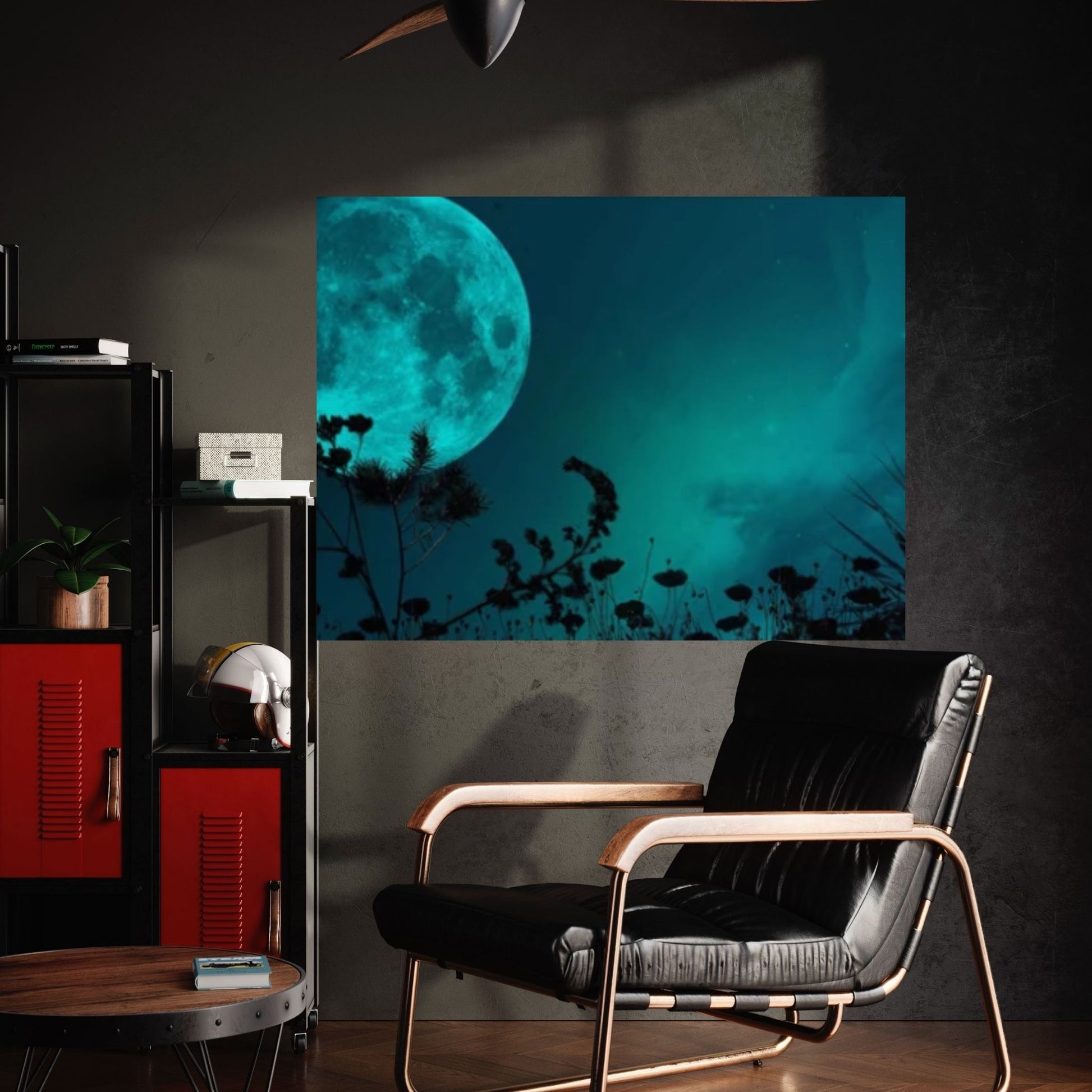 Green Moon at Night Natural Canvas Wall Art, Landscape Printing Wall Art - Y Canvas