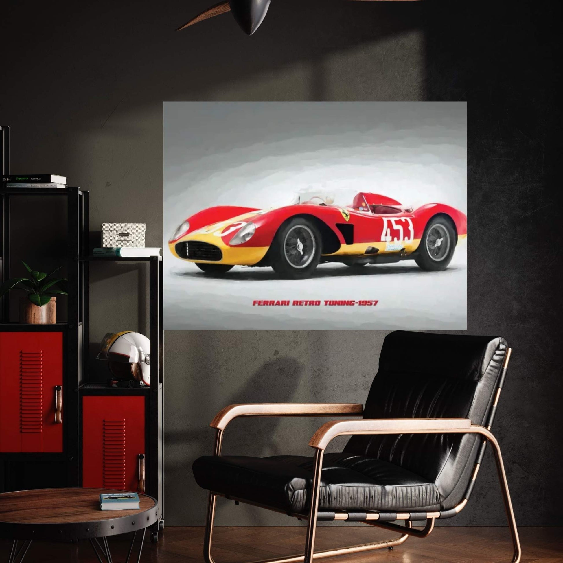 Ferrari Retro Tuning 1957 In Watercolor Canvas Wall Art - Y Canvas