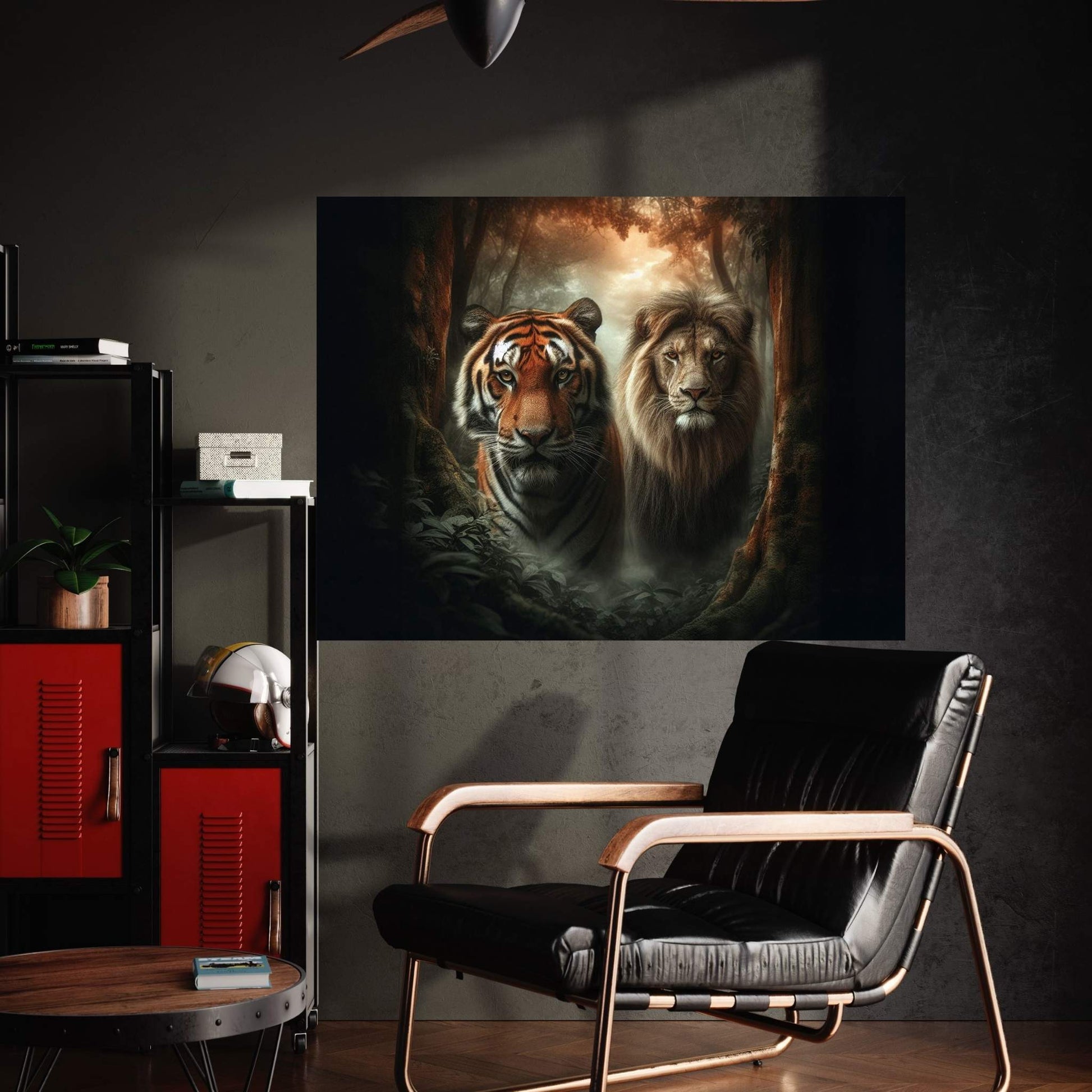 Lion and Tiger Couple Canvas Print Art,Animal Wall Art, Canvas Wall Art - Y Canvas
