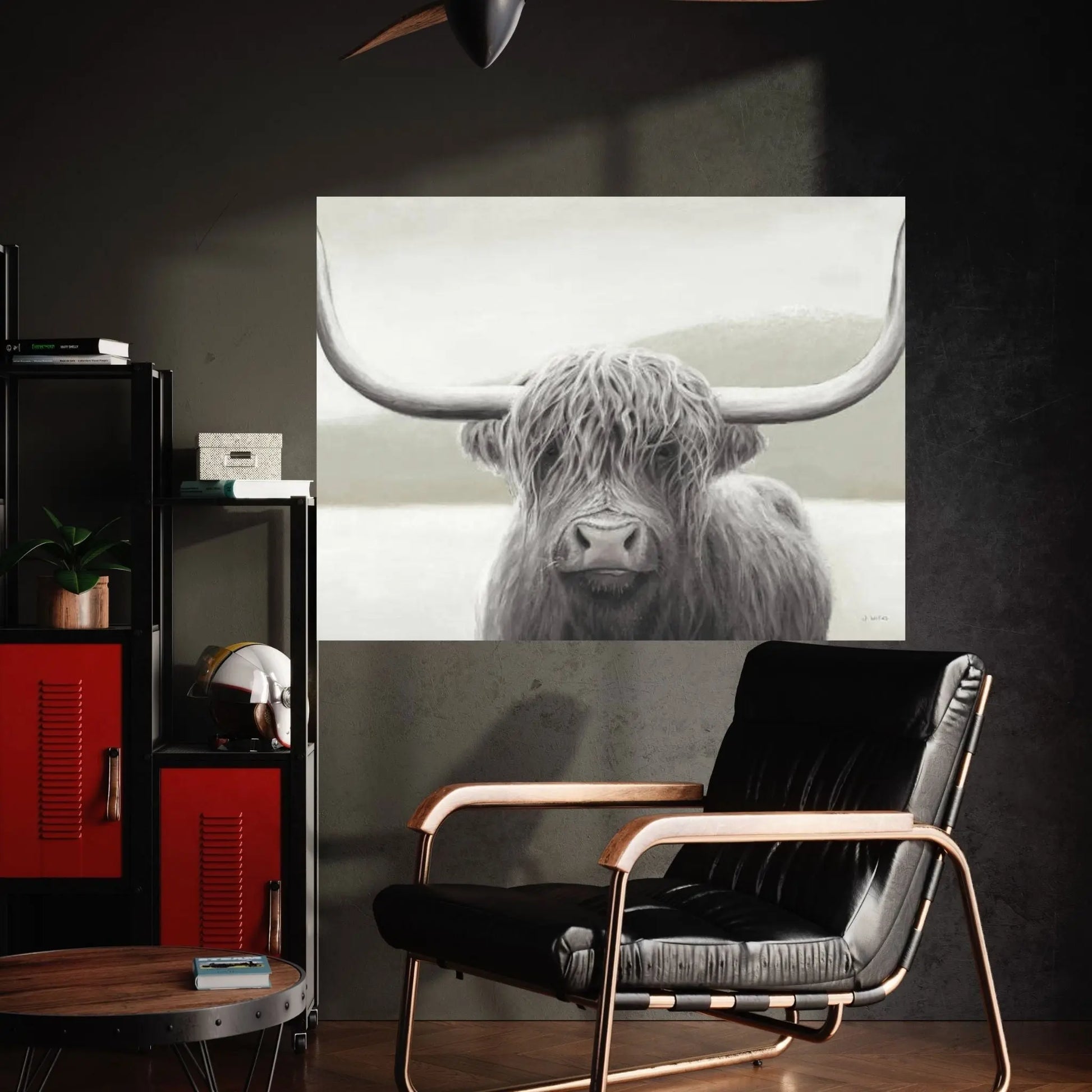 Highland Cow Neutral Canvas Wall Art - Y Canvas