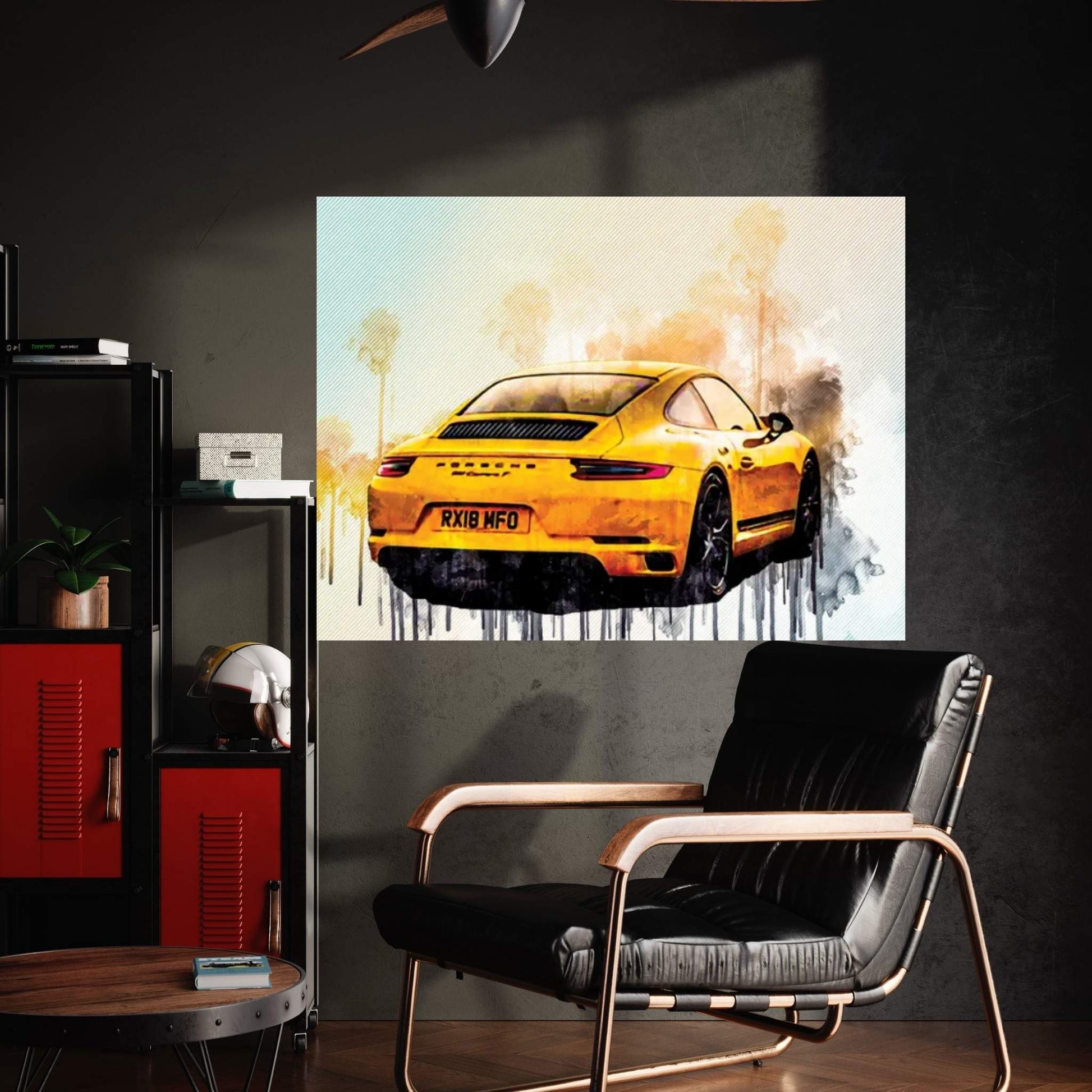 Porsche 911 Carrera T 2018 Yellow Sports Coupe Rear View Sports Car German Sports Cars Canvas Wall Art - Y Canvas