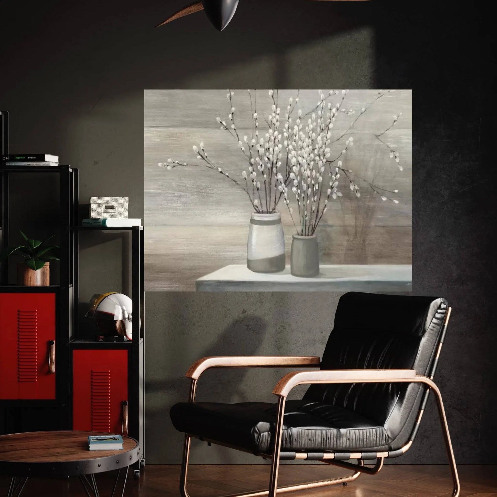 Pussy Willow Still Life Gray Pots Canvas Wall Art - Y Canvas