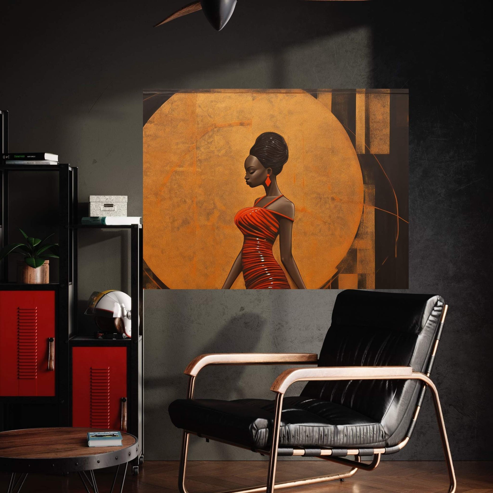 African Black Woman in Red Dress Canvas Wall Art - Y Canvas