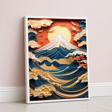 Vibrant Mountain Waves Under Golden Sun Canvas Wall Art