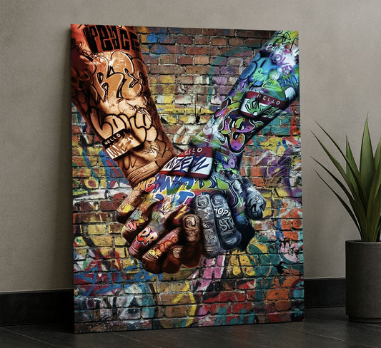 Vibrant Graffiti Hands In Unity Canvas Wall Art