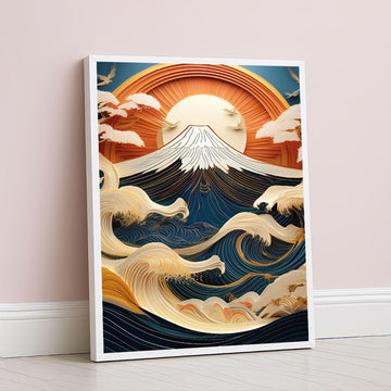 Dramatic Golden Waves And Sunset Mountain Canvas Wall Art