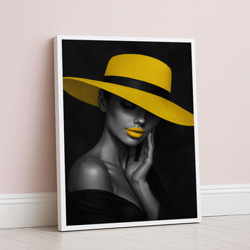 Striking Woman In Yellow Hat And Lips Canvas Wall Art