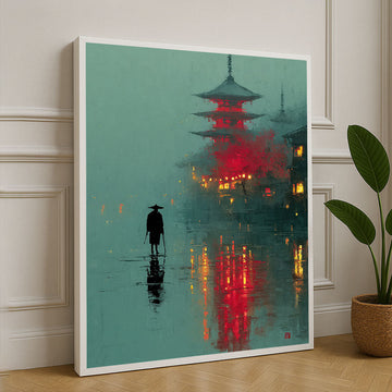 Serene Samurai In Misty Night Scene Canvas Wall Art