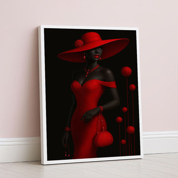 Elegant Black Woman In Red Dress Canvas Wall Art