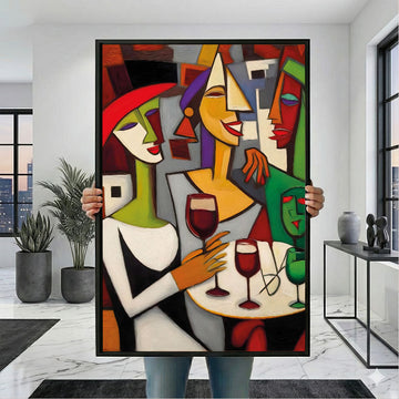 Vibrant Abstract Women With Wine Glasses Canvas Wall Art
