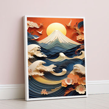 Dramatic Ocean Waves And Sunlit Mountain Canvas Wall Art