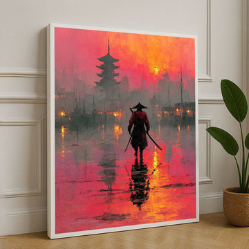 Samurai Sunset Reflection Canvas Wall Art