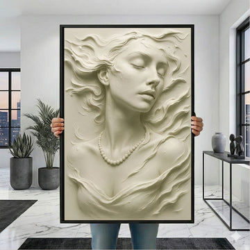 Enchanting Woman In Flowing Pearl Necklace Canvas Wall Art