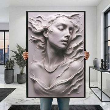 Serene Sculpted Woman With Flowing Hair Canvas Wall Art