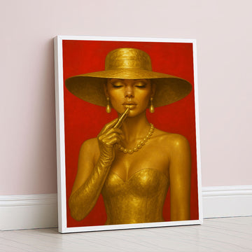 Elegant Golden Woman In Sun Hat Canvas Wall Art