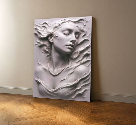Serene Sculpted Woman With Flowing Hair Canvas Wall Art
