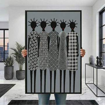 Bold African Women In Geometric Patterns Canvas Wall Art