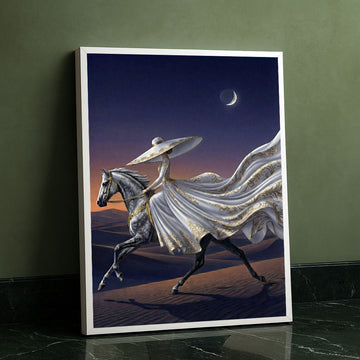 Elegant Woman In Flowing Gown On Horse Canvas Wall Art