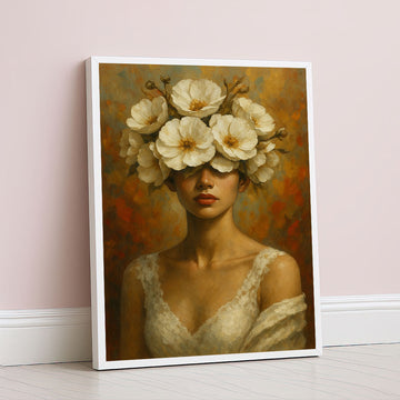 Enchanting Woman With Floral Crown Canvas Wall Art